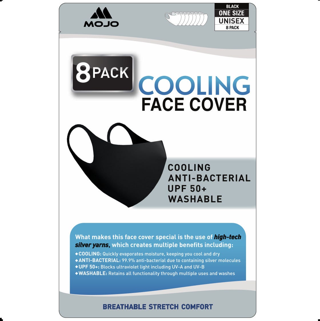 Reusable Breathable Face Masks, Cooling Anti-Bacterial Silver-Infused, Washable (8-Pack) for Women