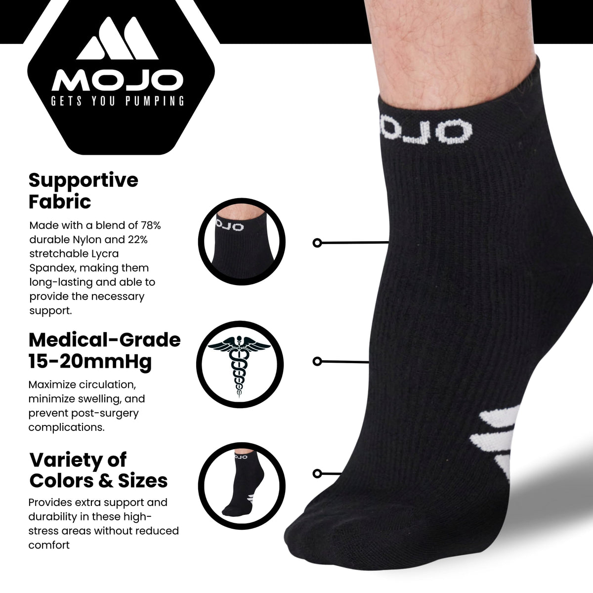 CoolMax Sport Compression Anklets for Women 15-20mmHg, A1012