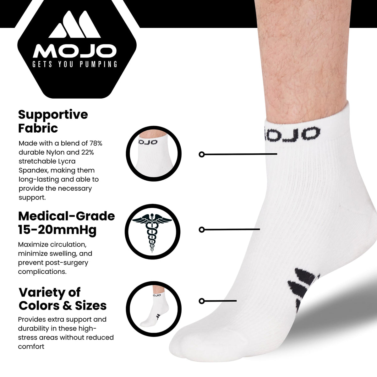 CoolMax Sport Compression Anklets for Women 15-20mmHg, A1012