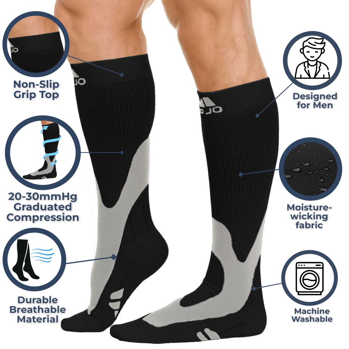 Elite Coolmax Performance & Recovery Compression Socks for Men 20-30mmHg, A601