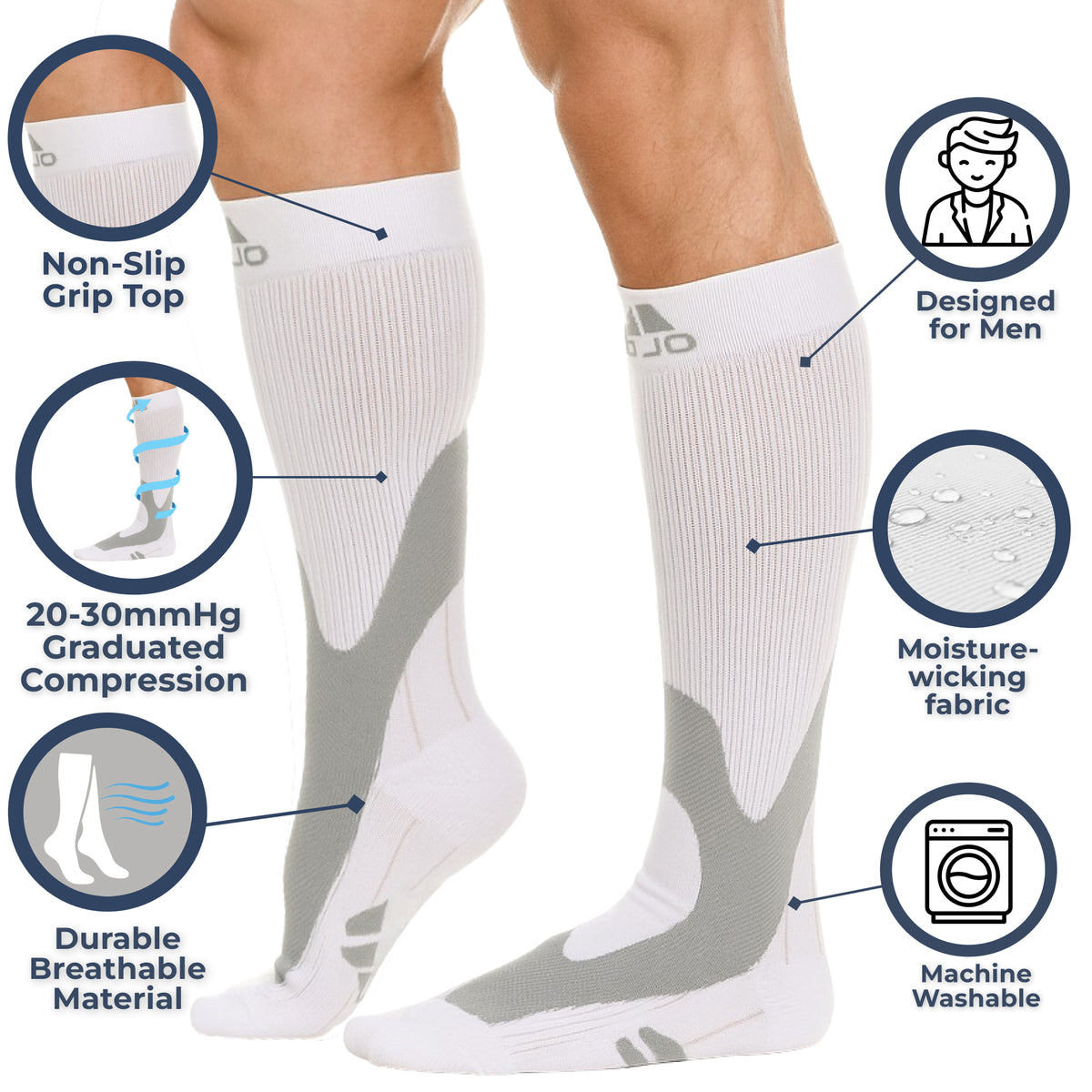 Elite Coolmax Performance & Recovery Compression Socks for Men 20-30mmHg, A601