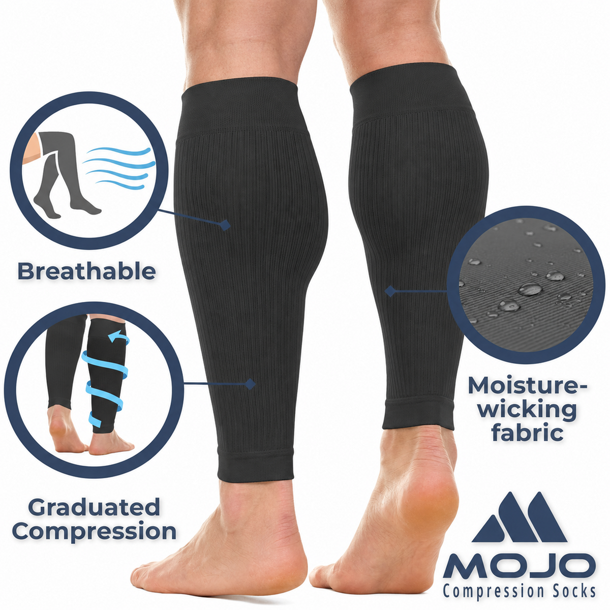 Plus-Size Firm-Support Compression Calf Sleeves for Men 20-30mmHg, A604